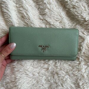 Prada large saffiano‎ leather wallet in teal/aqua